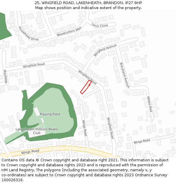 25, WINGFIELD ROAD, LAKENHEATH, BRANDON, IP27 9HP: Location map and indicative extent of plot