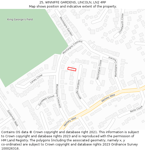 25, WINNIFFE GARDENS, LINCOLN, LN2 4RP: Location map and indicative extent of plot