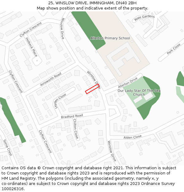 25, WINSLOW DRIVE, IMMINGHAM, DN40 2BH: Location map and indicative extent of plot