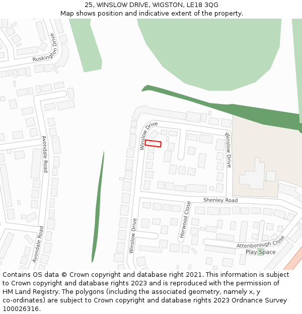 25, WINSLOW DRIVE, WIGSTON, LE18 3QG: Location map and indicative extent of plot