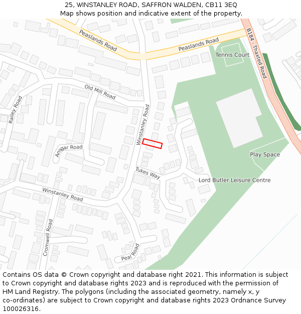 25, WINSTANLEY ROAD, SAFFRON WALDEN, CB11 3EQ: Location map and indicative extent of plot