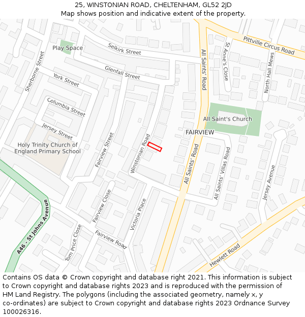 25, WINSTONIAN ROAD, CHELTENHAM, GL52 2JD: Location map and indicative extent of plot