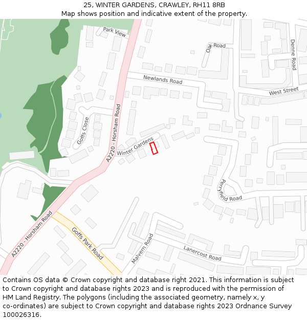 25, WINTER GARDENS, CRAWLEY, RH11 8RB: Location map and indicative extent of plot