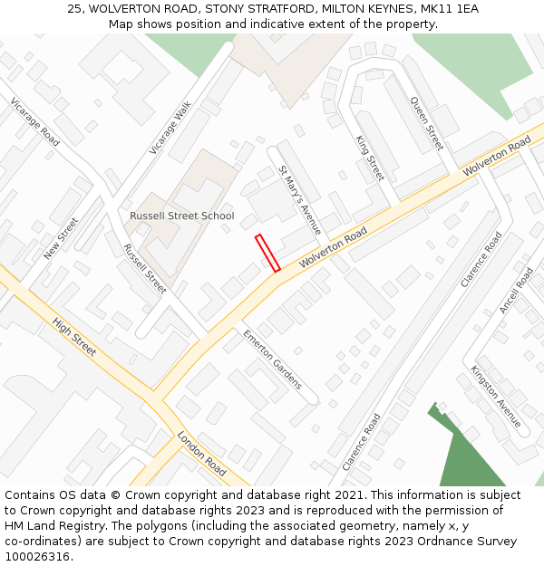 25, WOLVERTON ROAD, STONY STRATFORD, MILTON KEYNES, MK11 1EA: Location map and indicative extent of plot