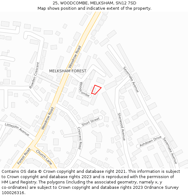 25, WOODCOMBE, MELKSHAM, SN12 7SD: Location map and indicative extent of plot