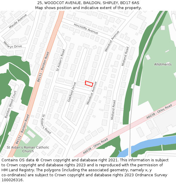 25, WOODCOT AVENUE, BAILDON, SHIPLEY, BD17 6AS: Location map and indicative extent of plot