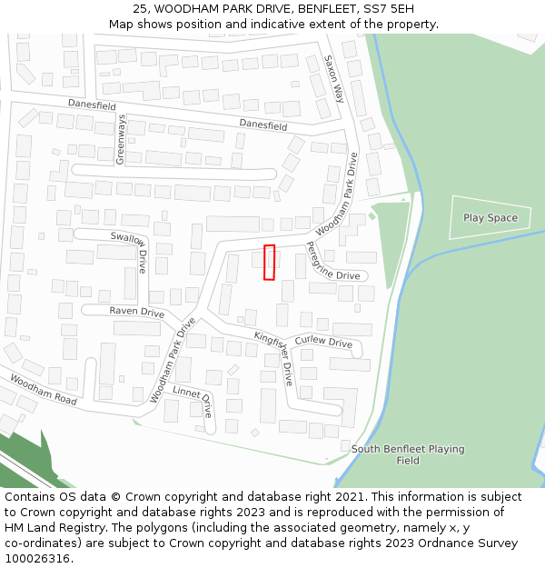 25, WOODHAM PARK DRIVE, BENFLEET, SS7 5EH: Location map and indicative extent of plot