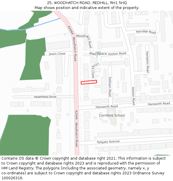 25, WOODHATCH ROAD, REDHILL, RH1 5HQ: Location map and indicative extent of plot