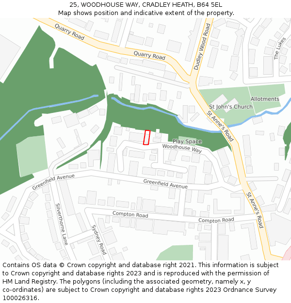 25, WOODHOUSE WAY, CRADLEY HEATH, B64 5EL: Location map and indicative extent of plot