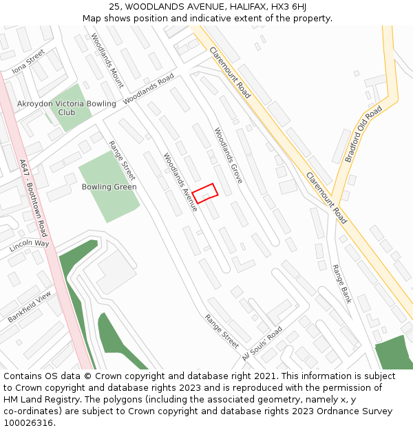 25, WOODLANDS AVENUE, HALIFAX, HX3 6HJ: Location map and indicative extent of plot