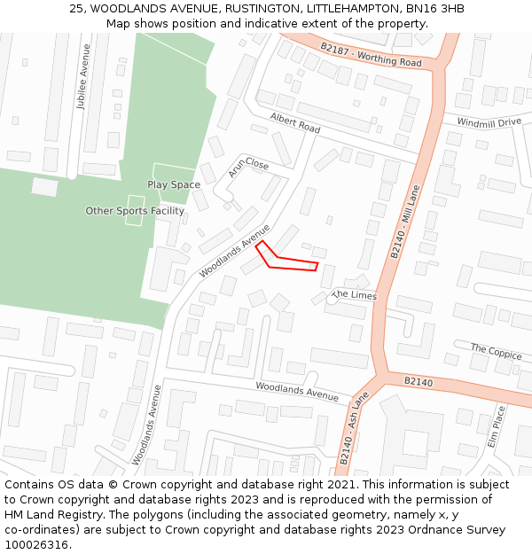 25, WOODLANDS AVENUE, RUSTINGTON, LITTLEHAMPTON, BN16 3HB: Location map and indicative extent of plot