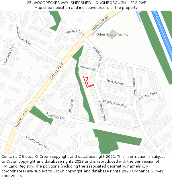 25, WOODPECKER WAY, SHEPSHED, LOUGHBOROUGH, LE12 9WF: Location map and indicative extent of plot