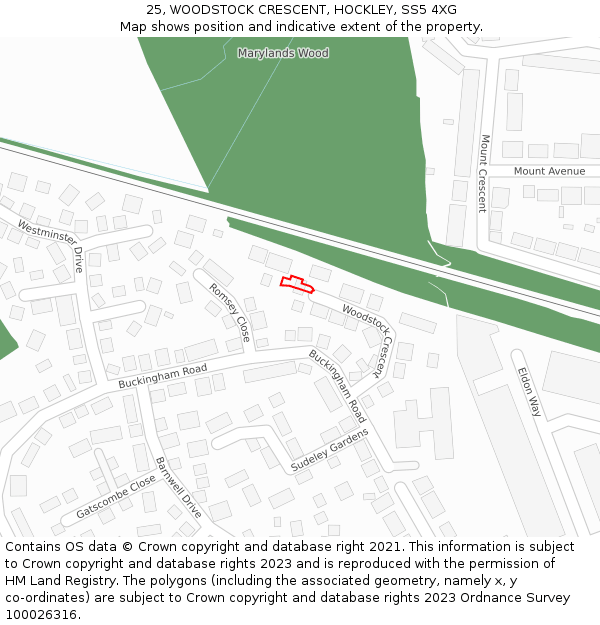 25, WOODSTOCK CRESCENT, HOCKLEY, SS5 4XG: Location map and indicative extent of plot