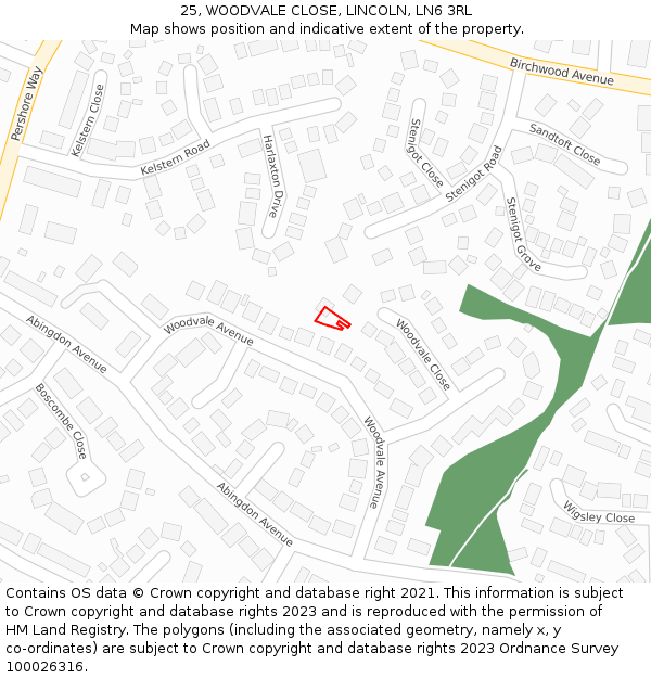 25, WOODVALE CLOSE, LINCOLN, LN6 3RL: Location map and indicative extent of plot