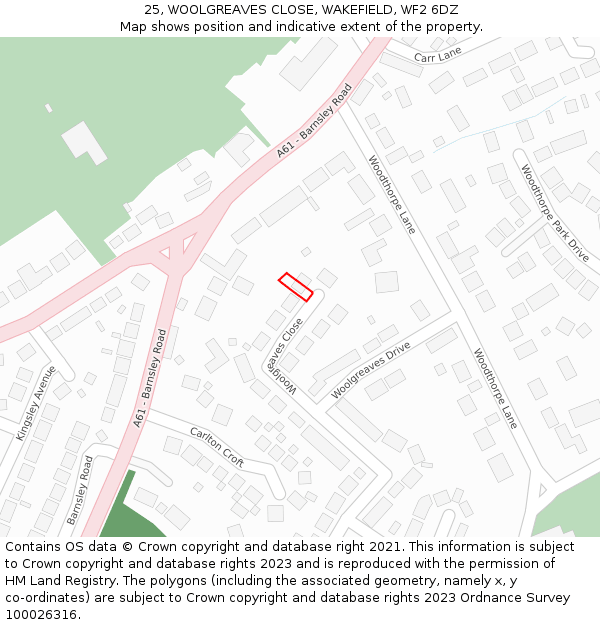 25, WOOLGREAVES CLOSE, WAKEFIELD, WF2 6DZ: Location map and indicative extent of plot