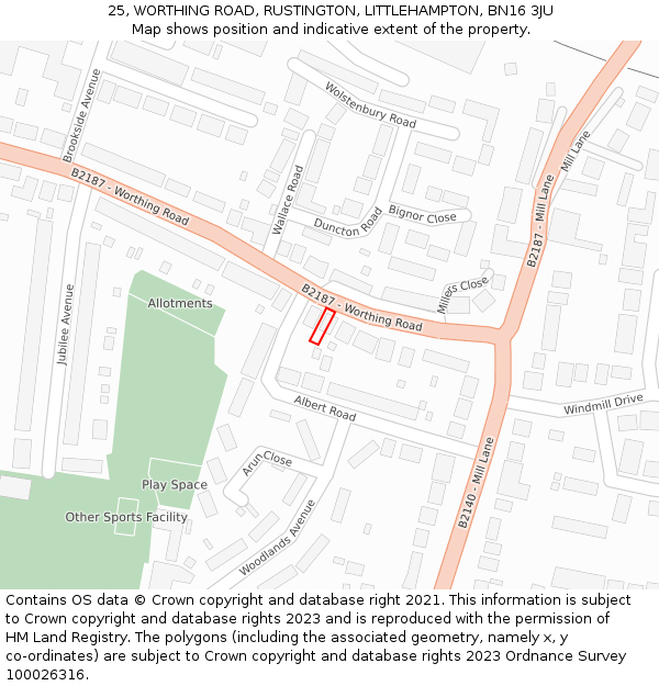 25, WORTHING ROAD, RUSTINGTON, LITTLEHAMPTON, BN16 3JU: Location map and indicative extent of plot