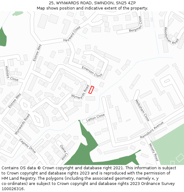 25, WYNWARDS ROAD, SWINDON, SN25 4ZP: Location map and indicative extent of plot