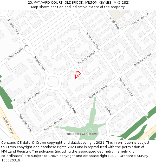 25, WYNYARD COURT, OLDBROOK, MILTON KEYNES, MK6 2SZ: Location map and indicative extent of plot