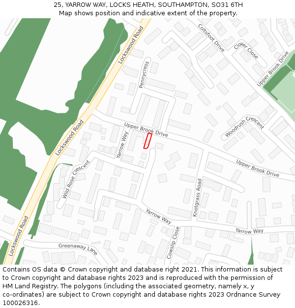 25, YARROW WAY, LOCKS HEATH, SOUTHAMPTON, SO31 6TH: Location map and indicative extent of plot