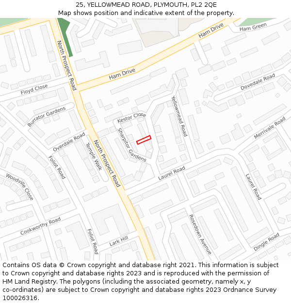 25, YELLOWMEAD ROAD, PLYMOUTH, PL2 2QE: Location map and indicative extent of plot