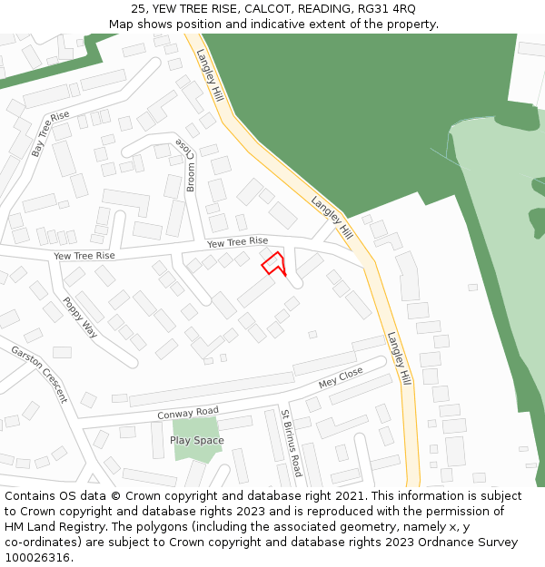 25, YEW TREE RISE, CALCOT, READING, RG31 4RQ: Location map and indicative extent of plot