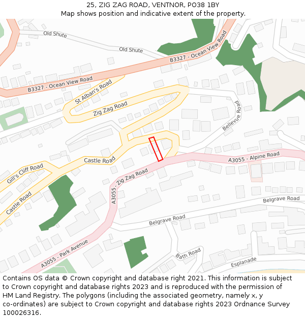 25, ZIG ZAG ROAD, VENTNOR, PO38 1BY: Location map and indicative extent of plot