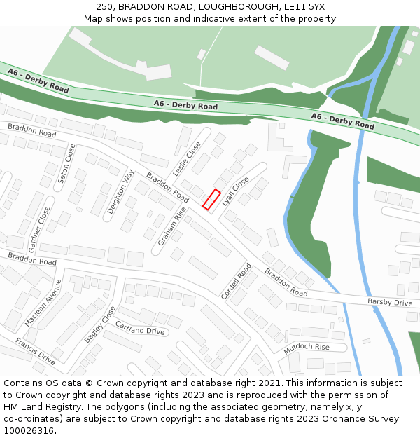 250, BRADDON ROAD, LOUGHBOROUGH, LE11 5YX: Location map and indicative extent of plot