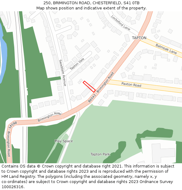 250, BRIMINGTON ROAD, CHESTERFIELD, S41 0TB: Location map and indicative extent of plot