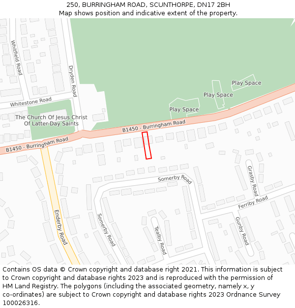 250, BURRINGHAM ROAD, SCUNTHORPE, DN17 2BH: Location map and indicative extent of plot