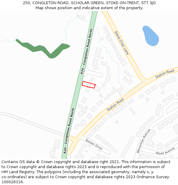 250, CONGLETON ROAD, SCHOLAR GREEN, STOKE-ON-TRENT, ST7 3JG: Location map and indicative extent of plot