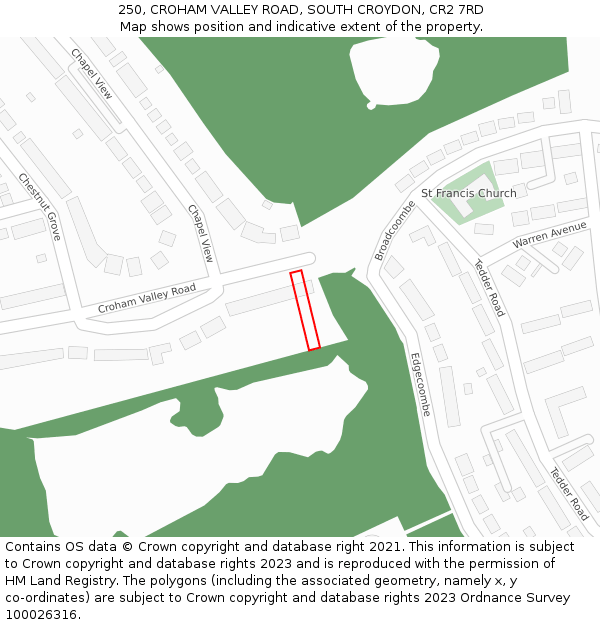 250, CROHAM VALLEY ROAD, SOUTH CROYDON, CR2 7RD: Location map and indicative extent of plot