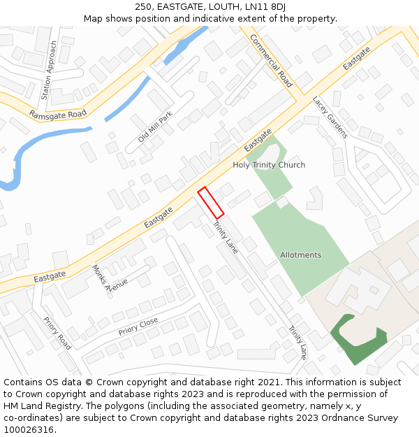 250, EASTGATE, LOUTH, LN11 8DJ: Location map and indicative extent of plot