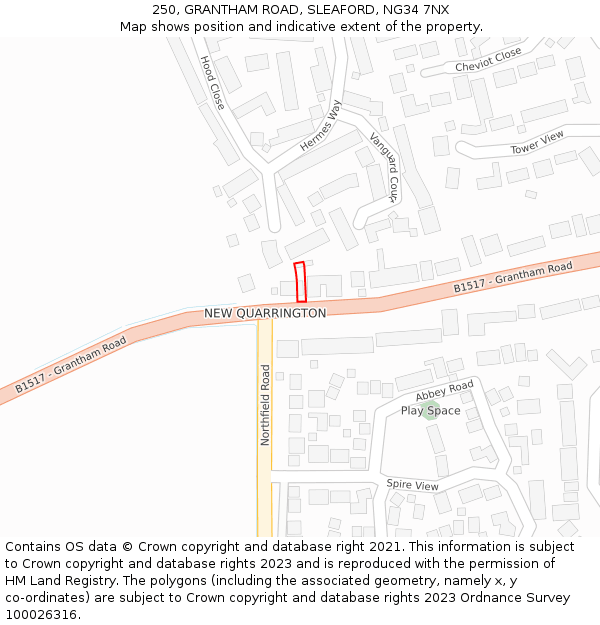 250, GRANTHAM ROAD, SLEAFORD, NG34 7NX: Location map and indicative extent of plot