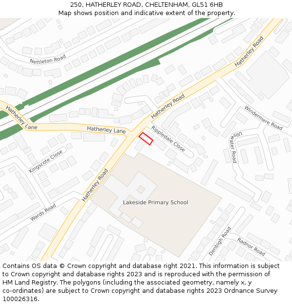 250, HATHERLEY ROAD, CHELTENHAM, GL51 6HB: Location map and indicative extent of plot
