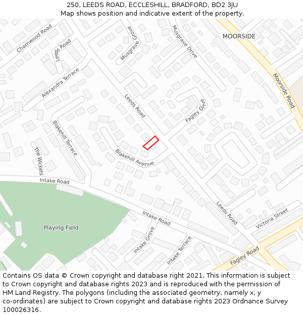 250, LEEDS ROAD, ECCLESHILL, BRADFORD, BD2 3JU: Location map and indicative extent of plot