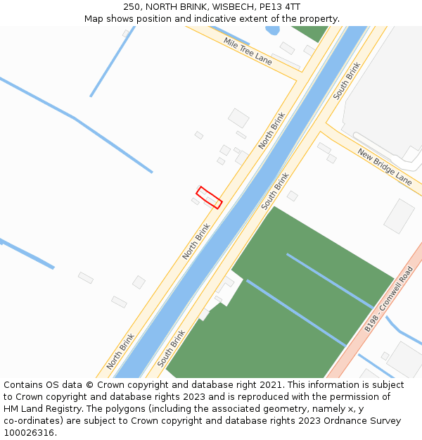 250, NORTH BRINK, WISBECH, PE13 4TT: Location map and indicative extent of plot