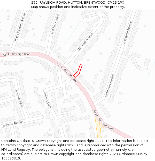 250, RAYLEIGH ROAD, HUTTON, BRENTWOOD, CM13 1PX: Location map and indicative extent of plot