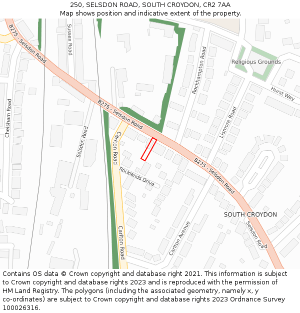 250, SELSDON ROAD, SOUTH CROYDON, CR2 7AA: Location map and indicative extent of plot