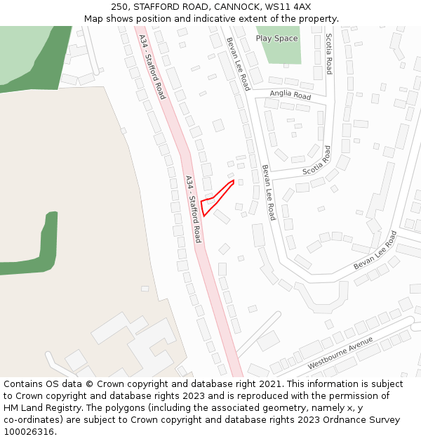 250, STAFFORD ROAD, CANNOCK, WS11 4AX: Location map and indicative extent of plot