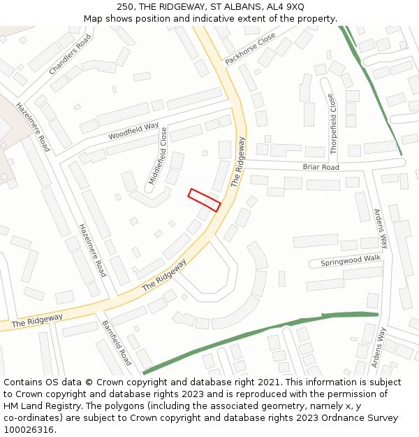 250, THE RIDGEWAY, ST ALBANS, AL4 9XQ: Location map and indicative extent of plot