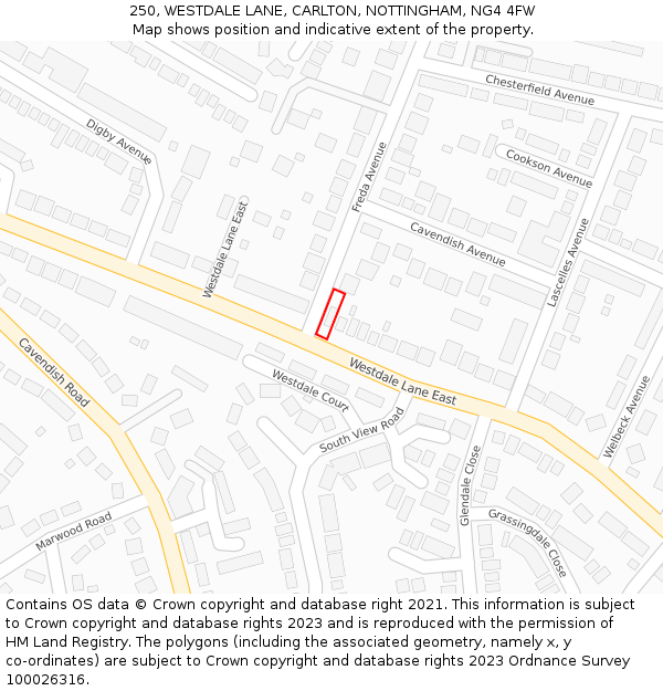 250, WESTDALE LANE, CARLTON, NOTTINGHAM, NG4 4FW: Location map and indicative extent of plot