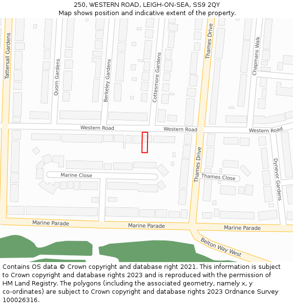 250, WESTERN ROAD, LEIGH-ON-SEA, SS9 2QY: Location map and indicative extent of plot