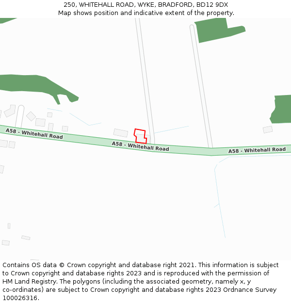 250, WHITEHALL ROAD, WYKE, BRADFORD, BD12 9DX: Location map and indicative extent of plot