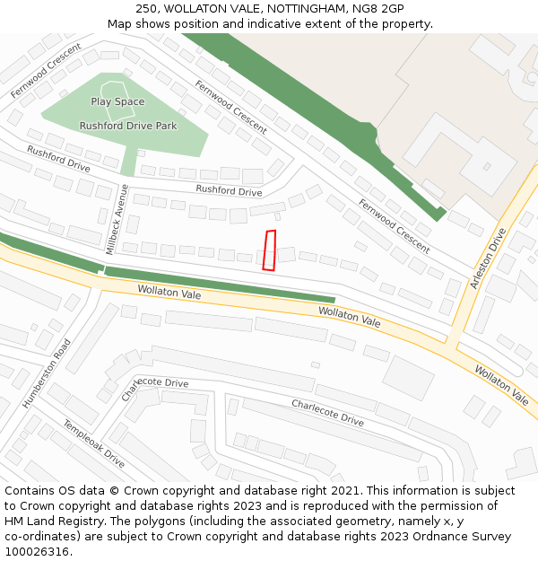 250, WOLLATON VALE, NOTTINGHAM, NG8 2GP: Location map and indicative extent of plot