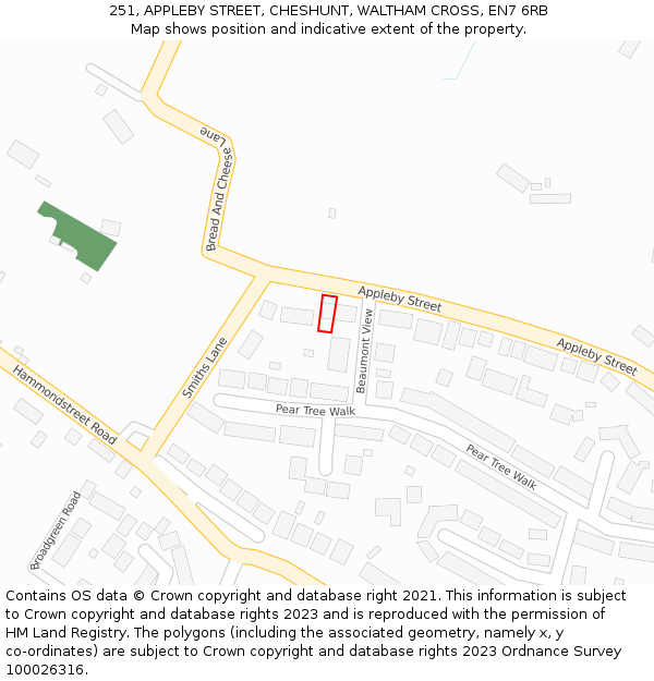 251, APPLEBY STREET, CHESHUNT, WALTHAM CROSS, EN7 6RB: Location map and indicative extent of plot