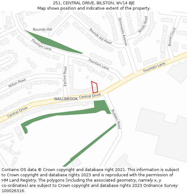 251, CENTRAL DRIVE, BILSTON, WV14 8JE: Location map and indicative extent of plot