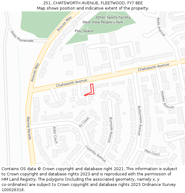 251, CHATSWORTH AVENUE, FLEETWOOD, FY7 8EE: Location map and indicative extent of plot