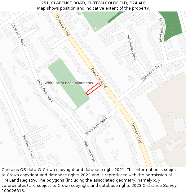 251, CLARENCE ROAD, SUTTON COLDFIELD, B74 4LP: Location map and indicative extent of plot