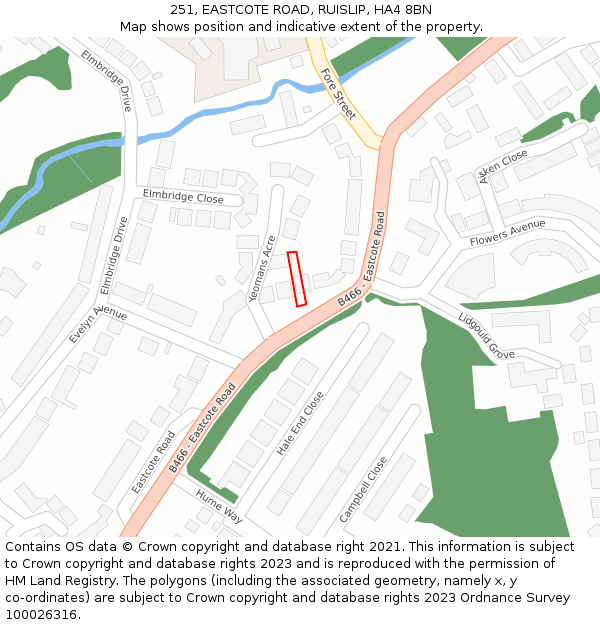 251, EASTCOTE ROAD, RUISLIP, HA4 8BN: Location map and indicative extent of plot