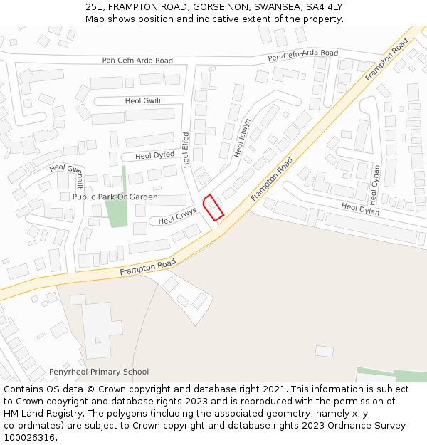 251, FRAMPTON ROAD, GORSEINON, SWANSEA, SA4 4LY: Location map and indicative extent of plot